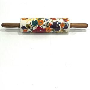 The Pioneer Woman Harvest Fall Flower Ceramic Rolling Pin w/ Acacia Handles